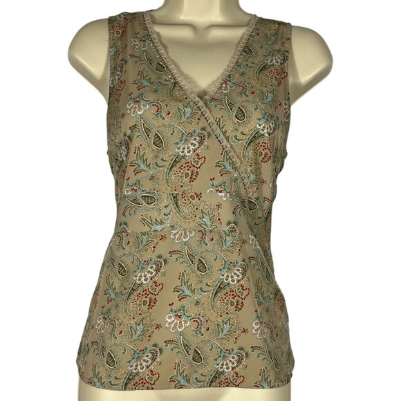 Old Navy Womens Y2K Sleeveless Top Size M Tan Paisley Bohemian Cottagecore Boho - Picture 1 of 7